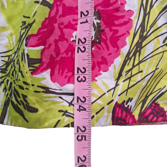 Talbots Size 12 Green Red Floral Butterfly Pleated Side Zip Cotton A-Line Skirt - Picture 12 of 12